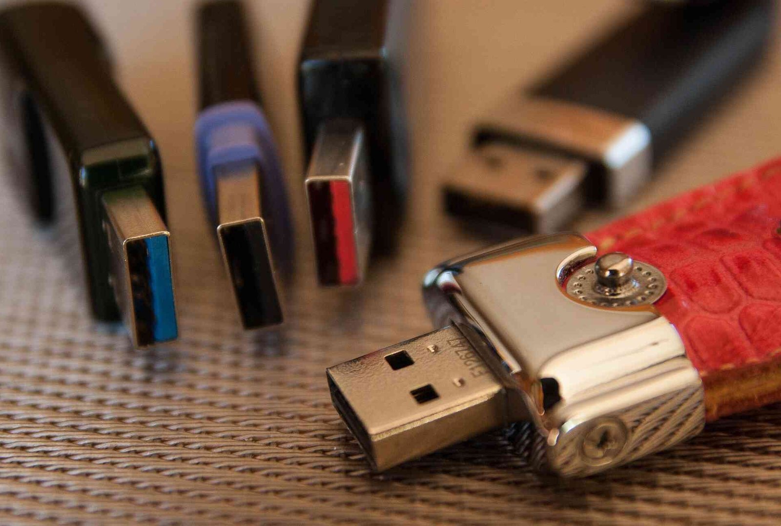 A collection of different USB flash drives.