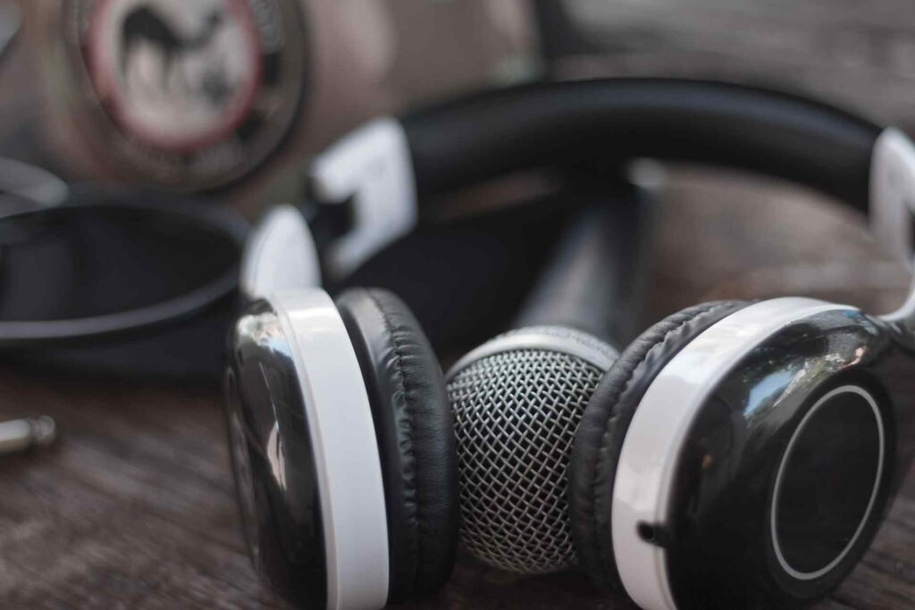 Headphones on a microphone.