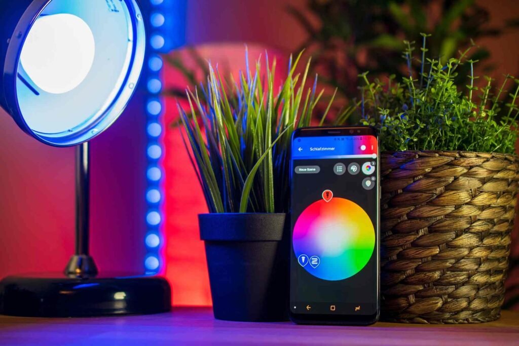 A modern desk lamp controlled by an app.